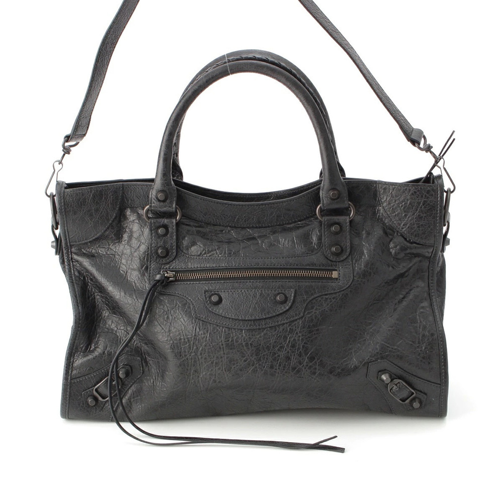 Balenciaga Le City Leather Finish 2way Shoulder Bag Black